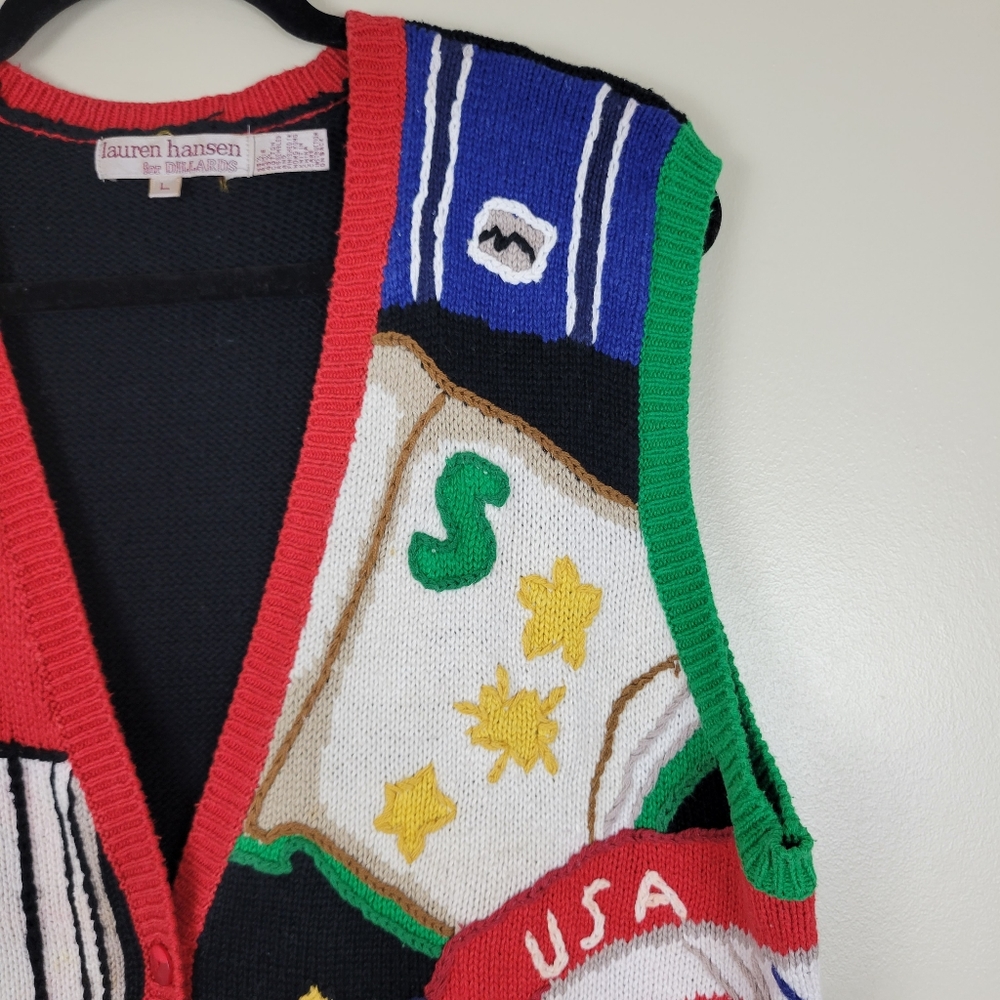 Vtg Lauren Hansen Embroidered Sweater Vest - Picture 5 of 8